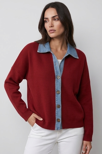 Casual Preppy Polo Collar Ribbed Knit Cardigan