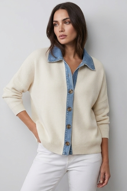Casual Preppy Polo Collar Ribbed Knit Cardigan