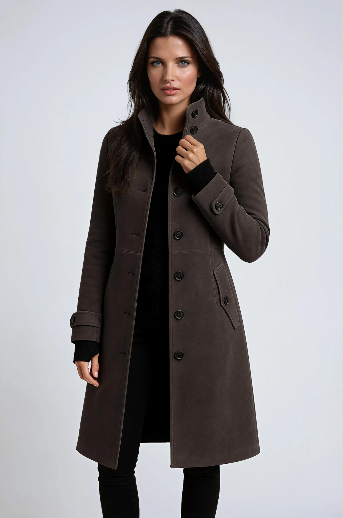 High Collar Long Line Trench Coat Women