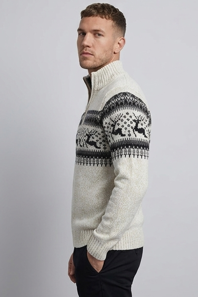 Christmas Knit Style Quarter Zip Jumper Men