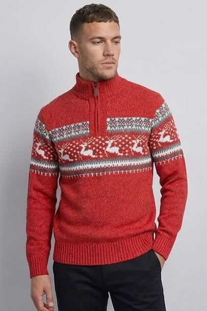 Christmas Knit Style Quarter Zip Jumper Men