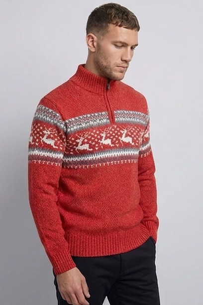 Christmas Knit Style Quarter Zip Jumper Men