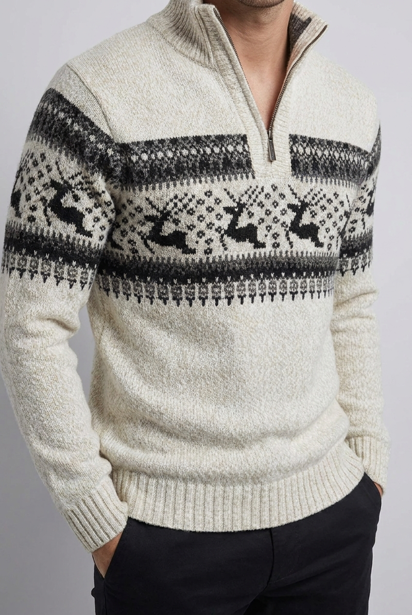 Christmas Knit Style Quarter Zip Jumper Men