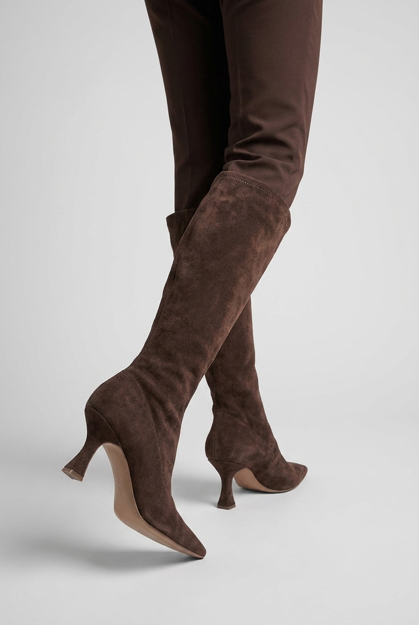 Women’s Suede Style High Heeled Knie High Boots