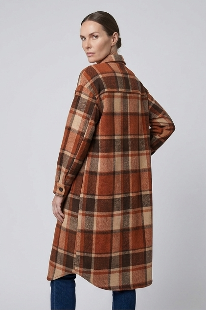 Longline Checked Coat With Front Pockets Women