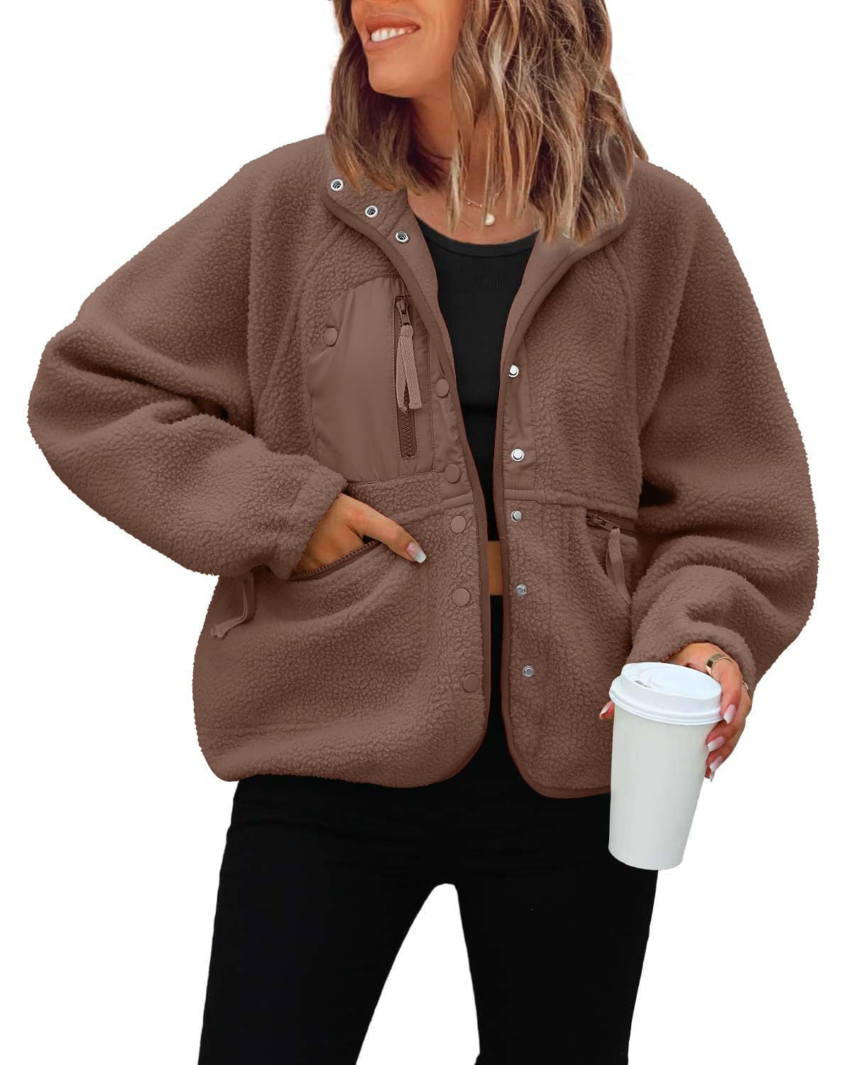 Textured Fleece Style Relaxed Casual Jacket Women