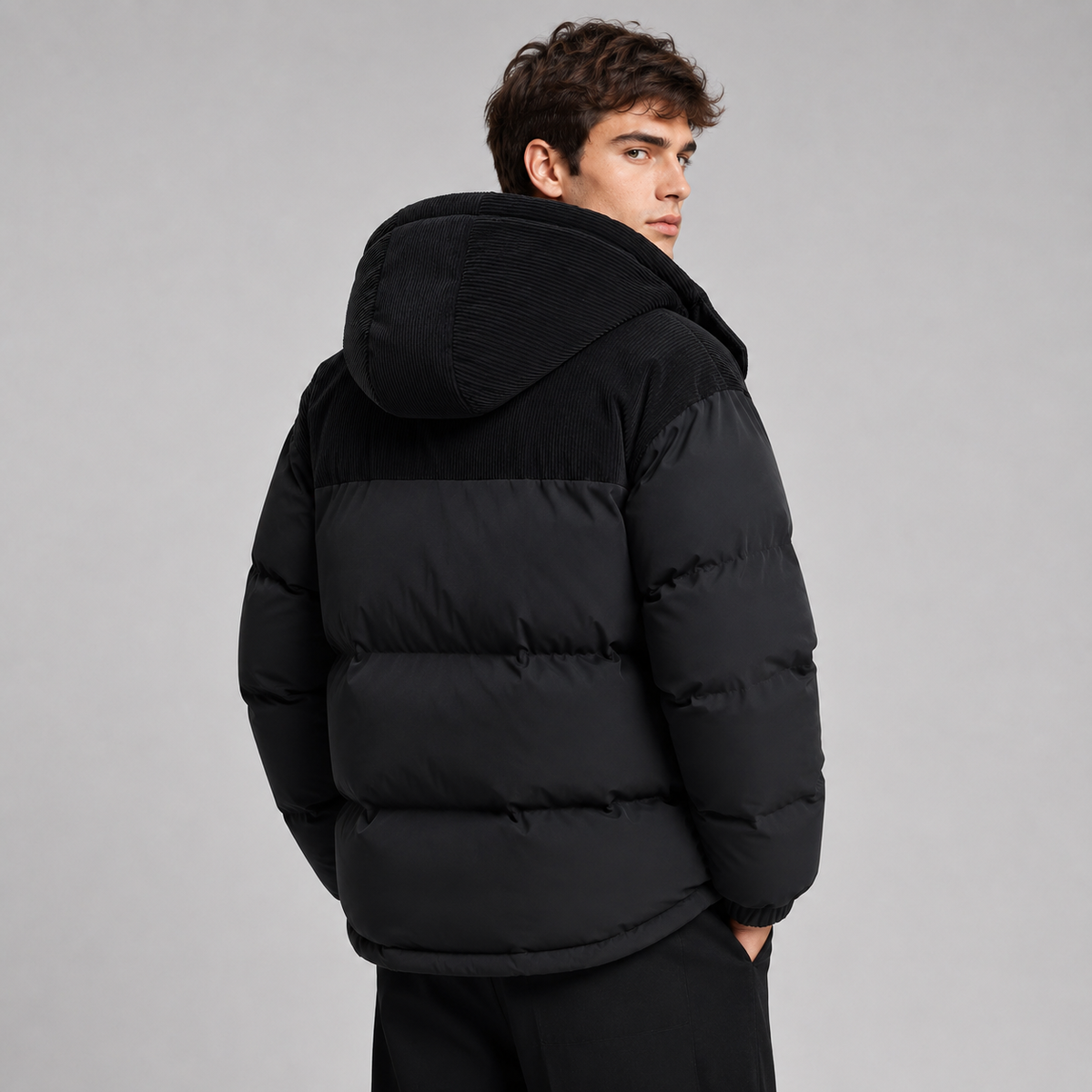 Oversized Hooded Padded Full Zip Puffer Jacket Men