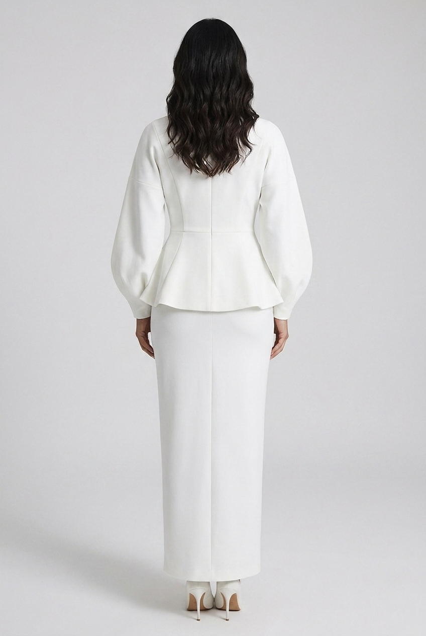 Puff Sleeve Blazer Midi Skirt Occasion Co-Ord