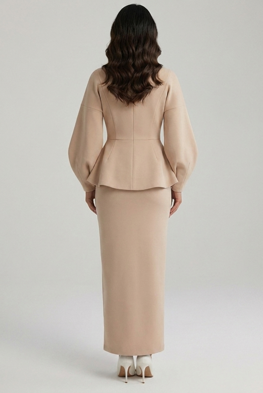 Puff Sleeve Blazer Midi Skirt Occasion Co-Ord