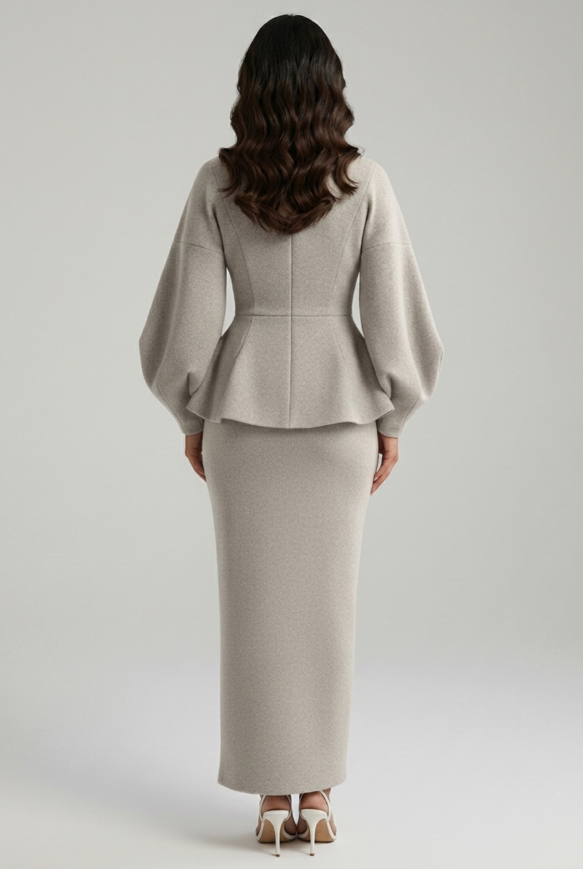Puff Sleeve Blazer Midi Skirt Occasion Co-Ord
