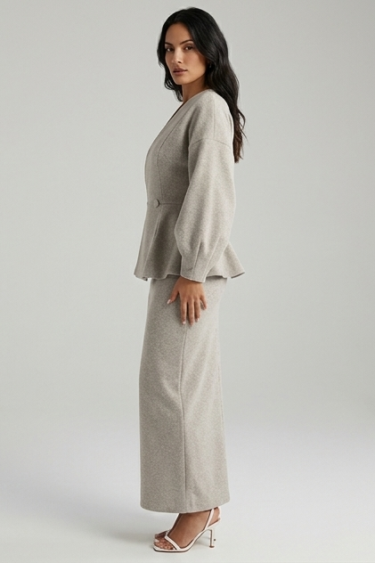 Puff Sleeve Blazer Midi Skirt Occasion Co-Ord