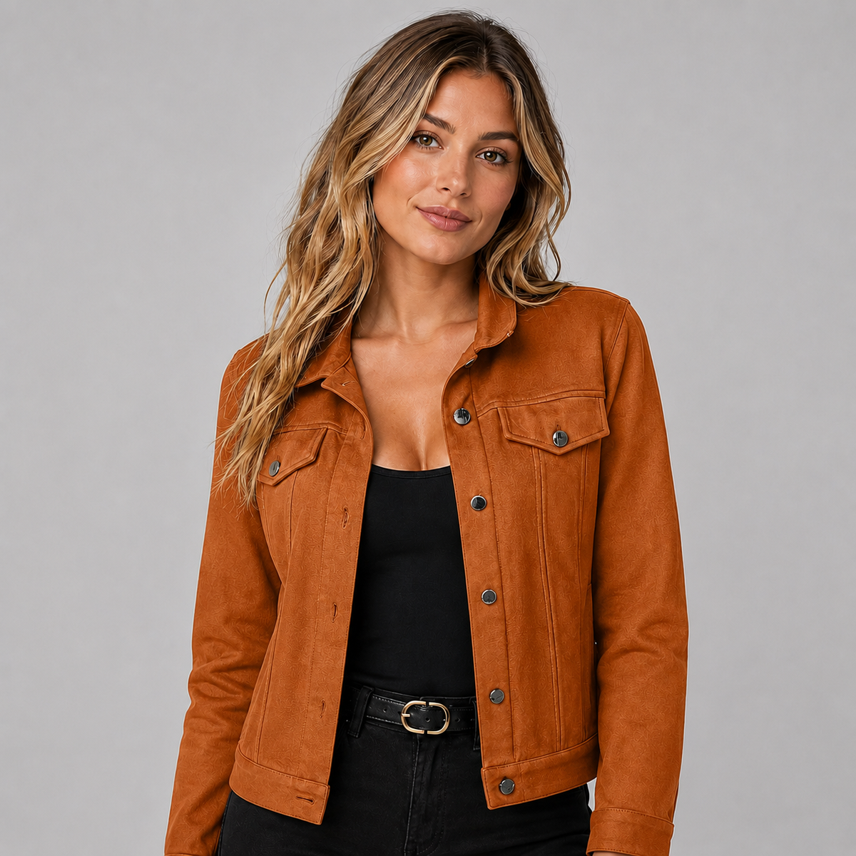 Denim Style Trucker Jacket With Chest Pockets Women