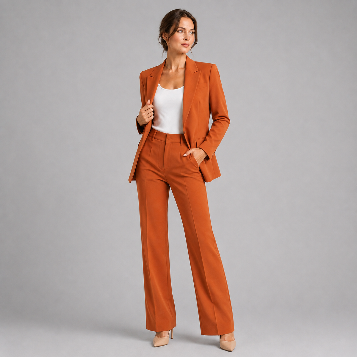 Tailored Blazer High-Waist Trouser Suit Set Women