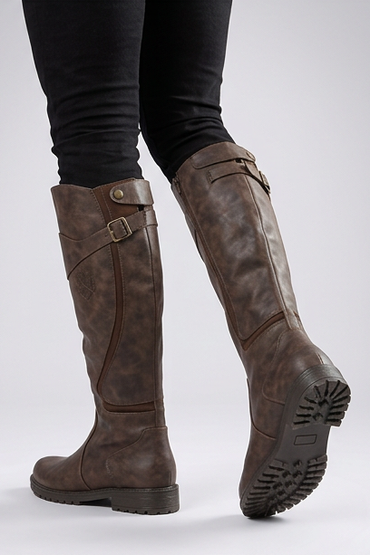 Tall Buckle Detail Knee High Boots Women