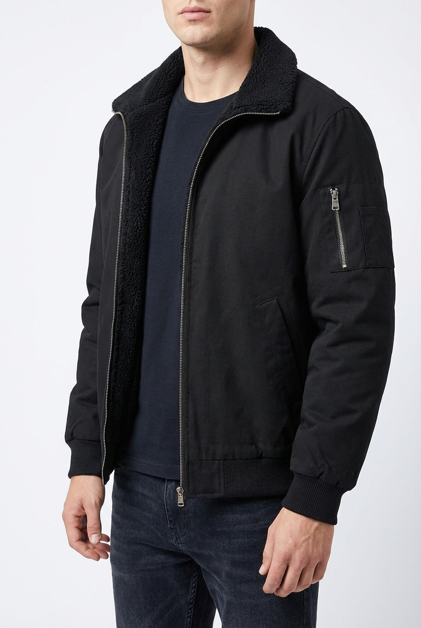 Men’s Tan Sherpa-Lined Warm Fleece Winter Jacket