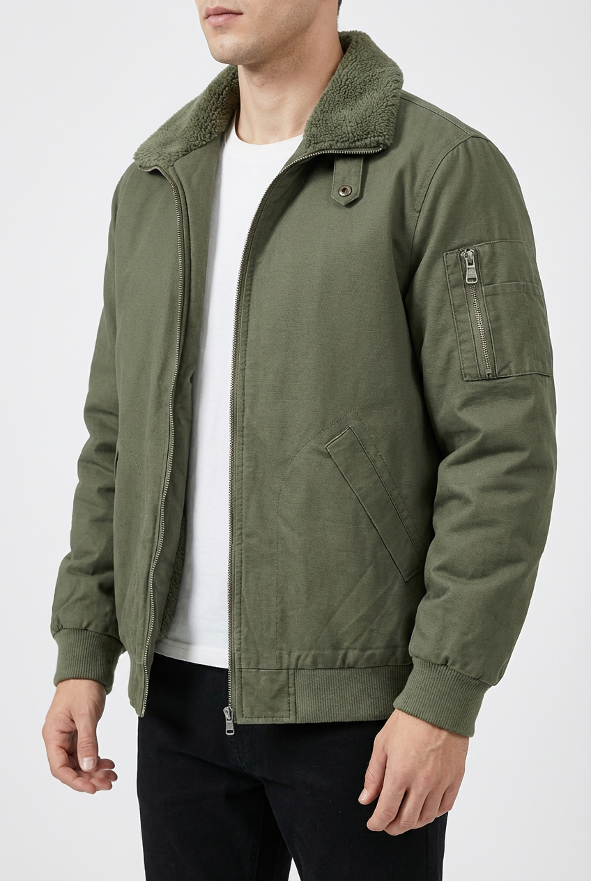 Men’s Tan Sherpa-Lined Warm Fleece Winter Jacket