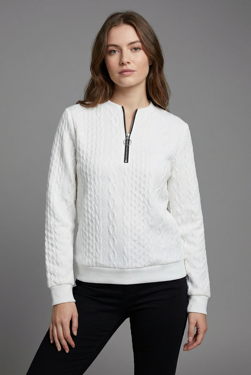 Women’s Cable Knit Quarter Zip Casual Everyday Jumper