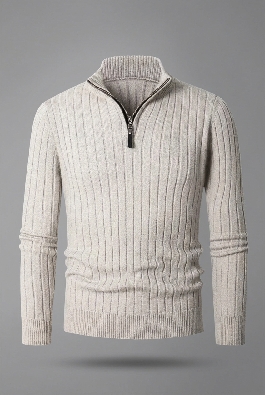 Men’s Half Zip Ribbed Sweater – High Collar Knit Jumper