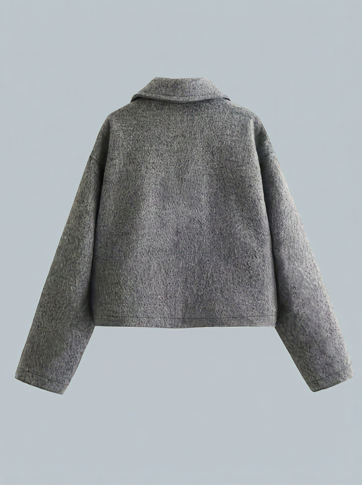 Women’s Gray Cropped Big Front Pocket Wool Blend Zip Jacket