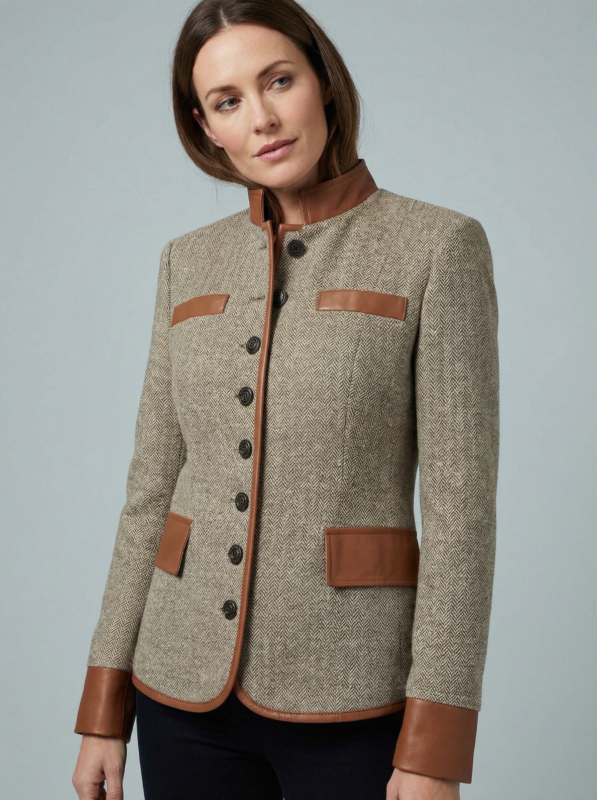 Women’s Classic Stand Collar Button Blazer - Heritage Style
