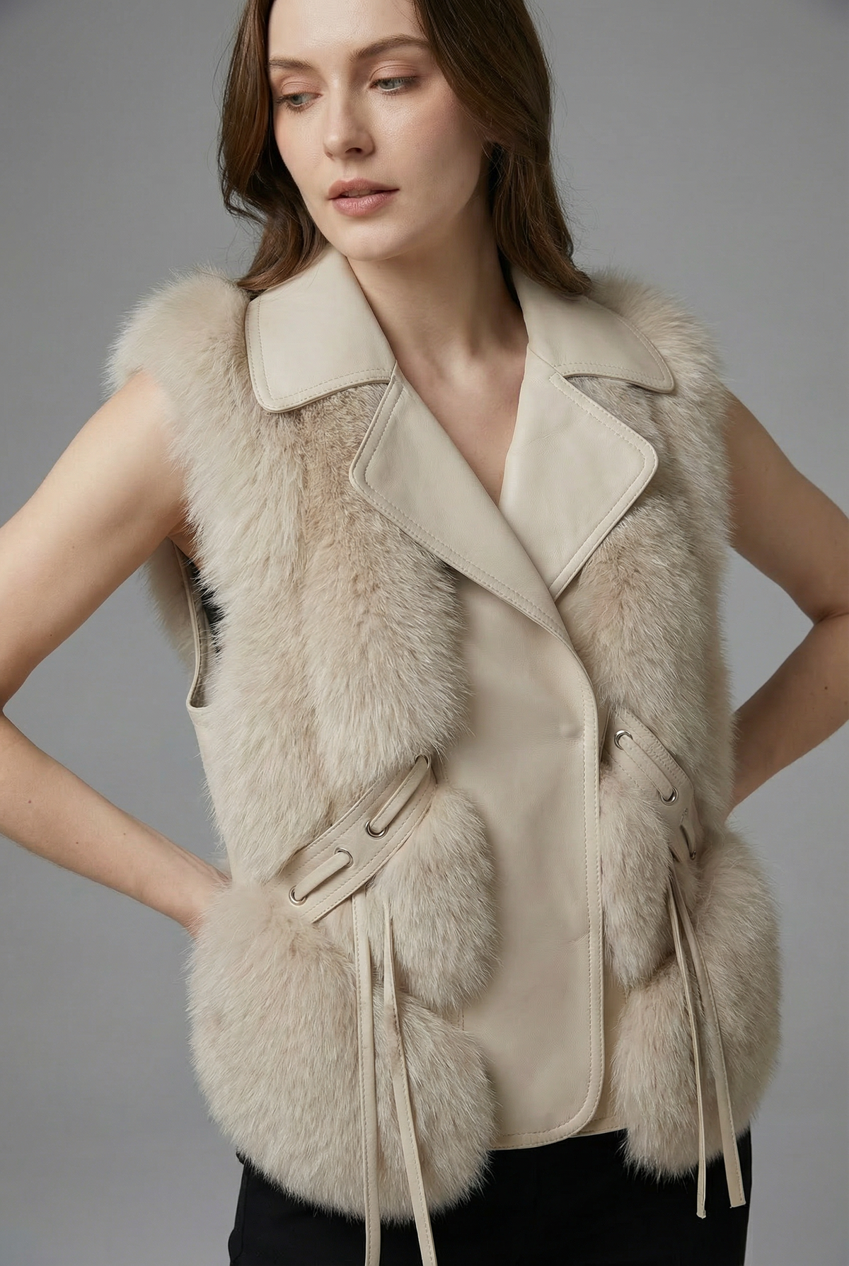 Women's Faux Fur Style Gilet – Oversized Lapel Lightweight Layering Vest