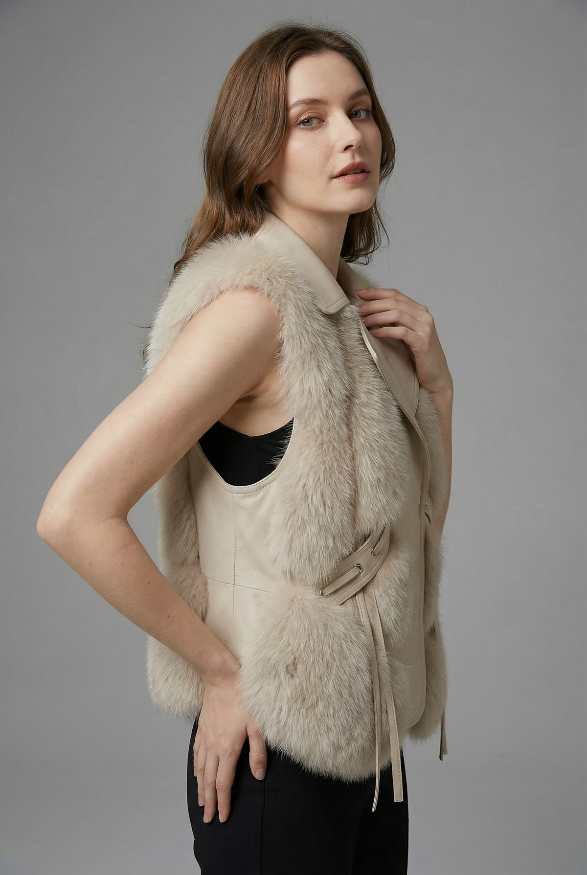 Women's Faux Fur Style Gilet – Oversized Lapel Lightweight Layering Vest