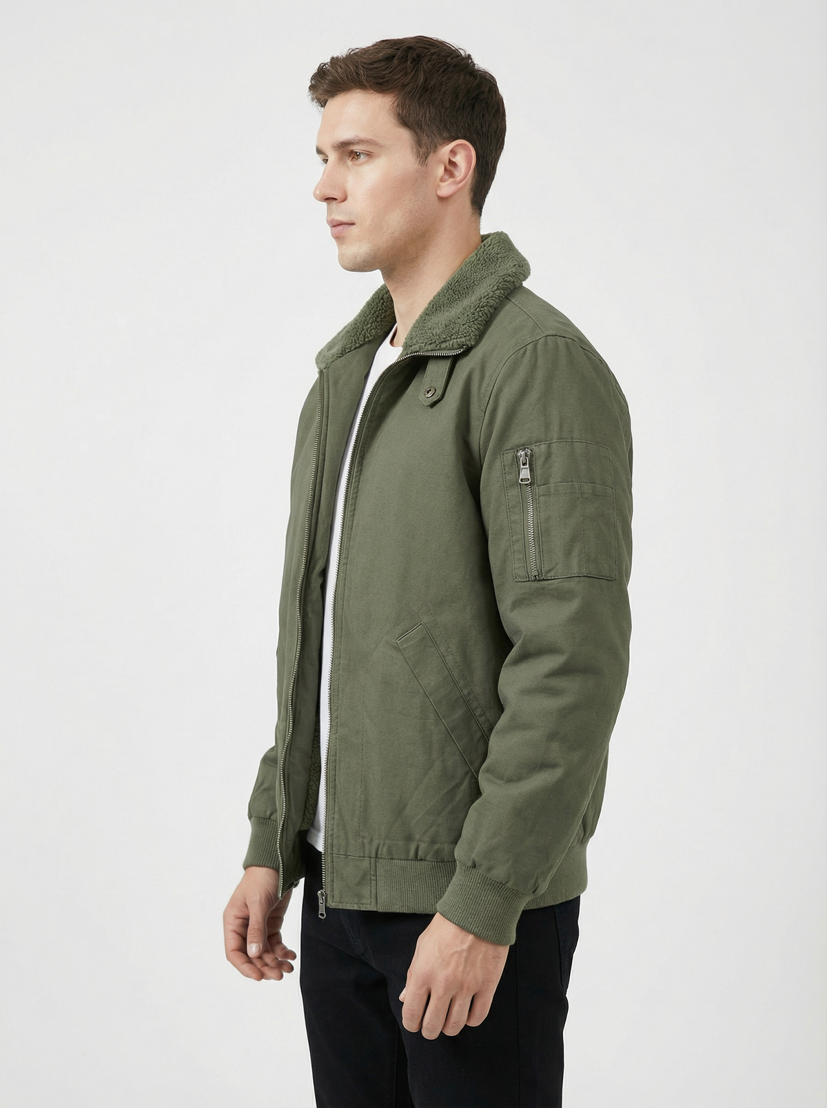 Men’s Tan Sherpa-Lined Warm Fleece Winter Jacket