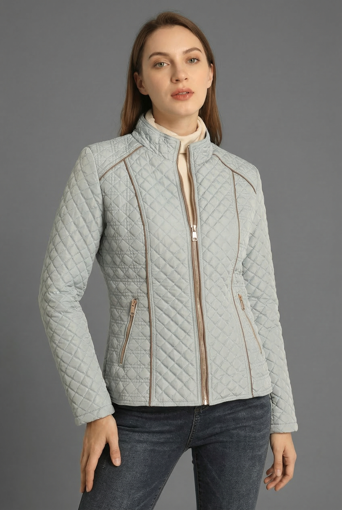 Women's short Quilted Zip Up Fitted Equestrian jacket