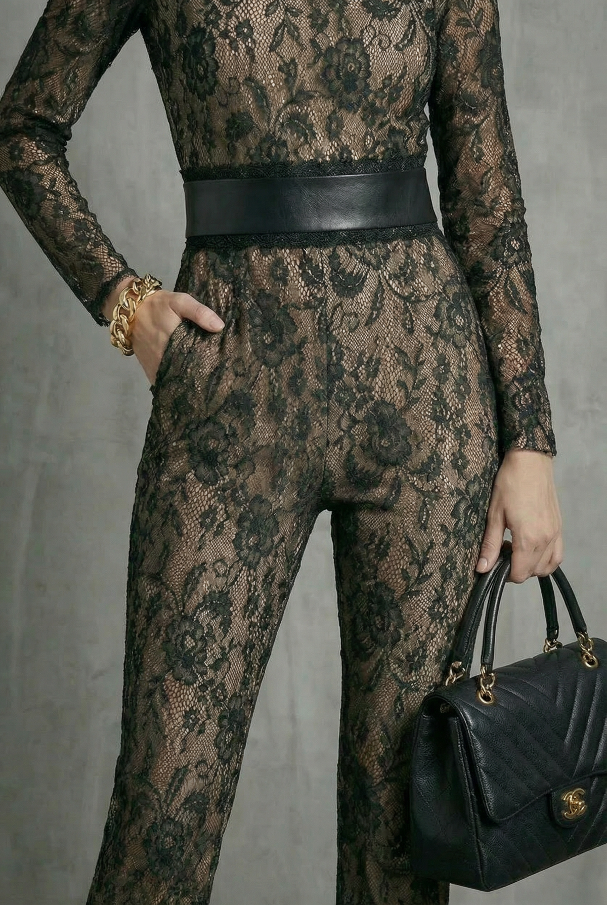 Women’s Black Long Sleeve Lace Wide Leg Jumpsuit