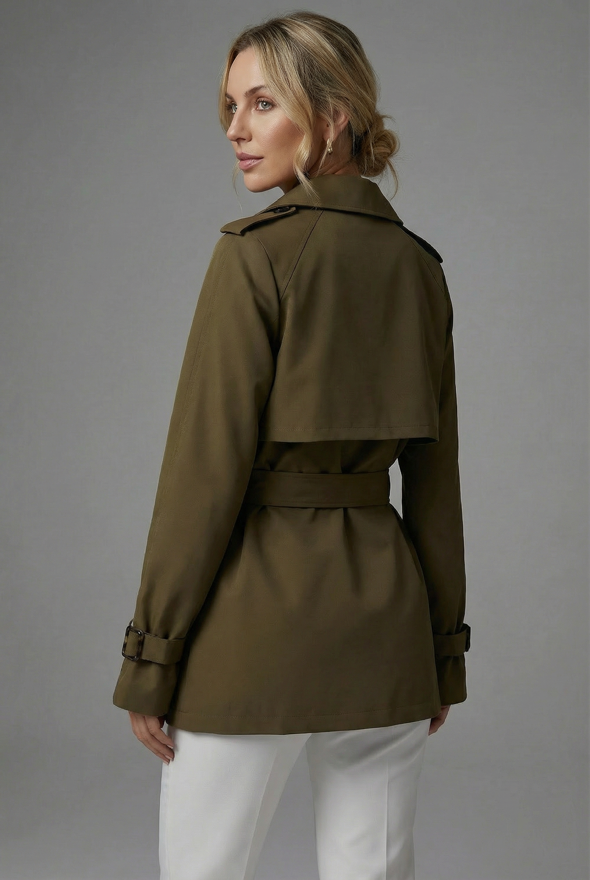 Women’s Military Green Mid Length Belted Trench Coat