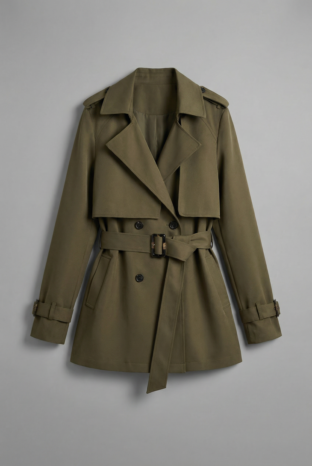 Women’s Military Green Mid Length Belted Trench Coat