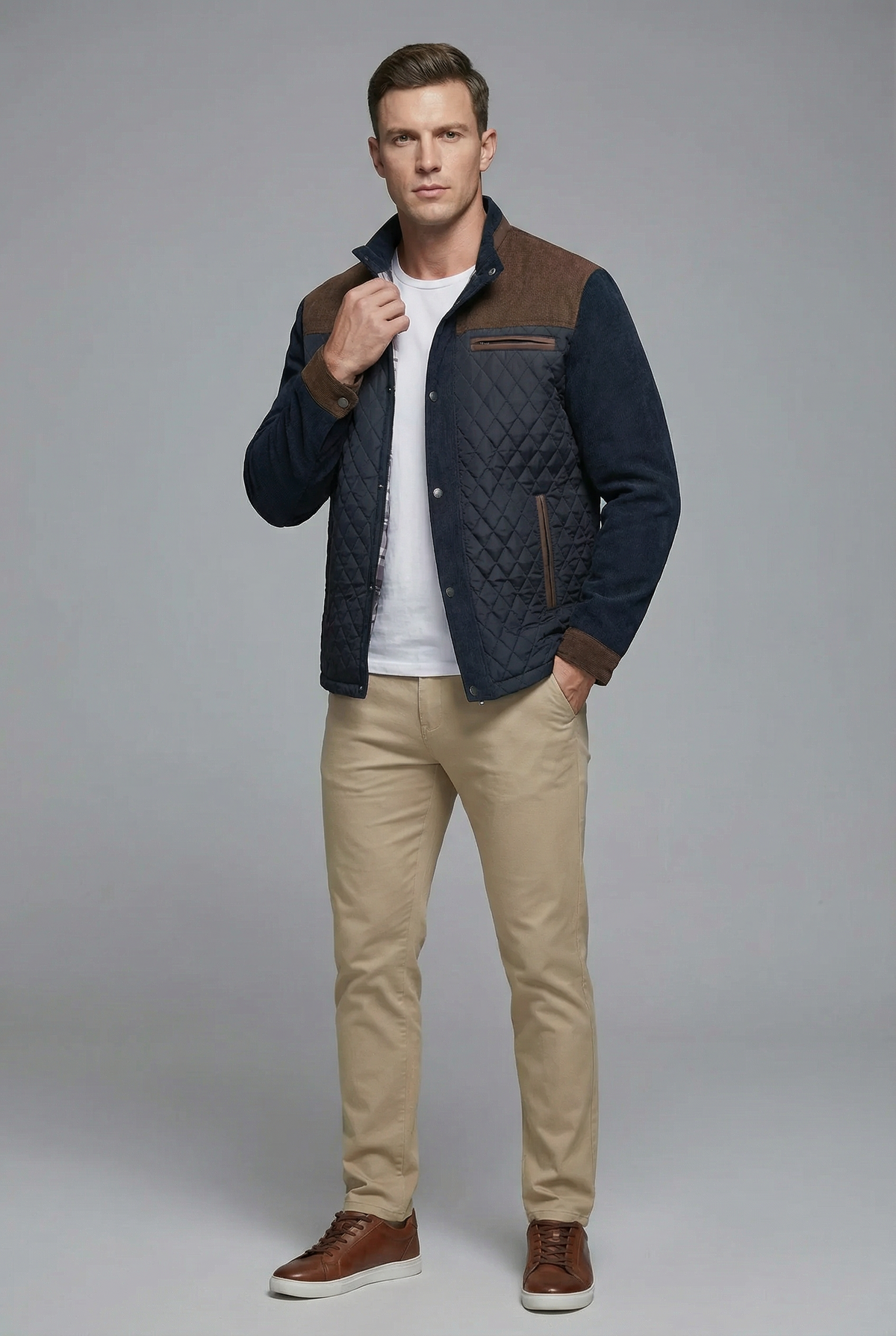 Men’s Navy Blue Spring Jacket Lightweight Quilted Casual Outerwear