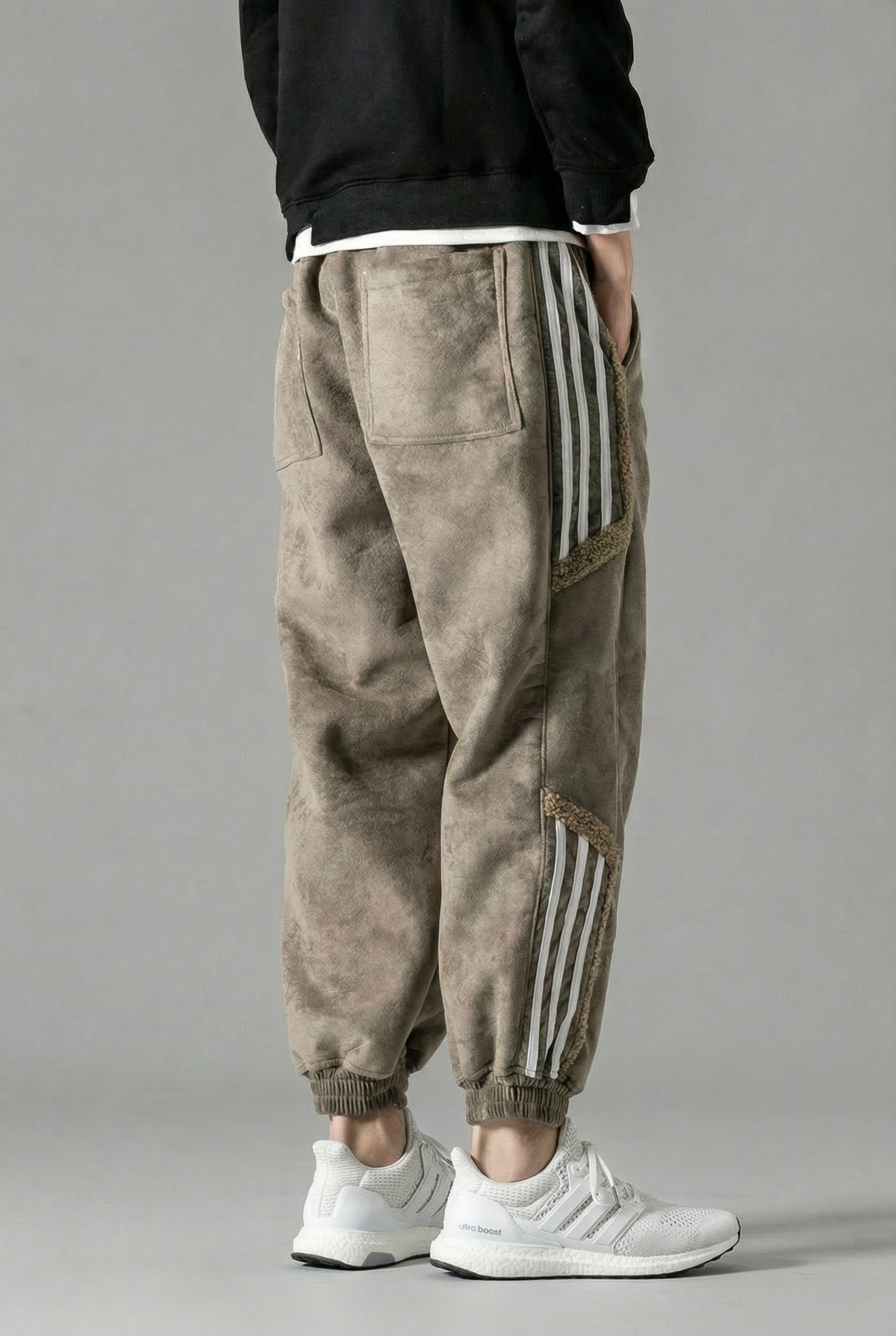 Men's  Fleece-Lined Relaxed Fit Joggers with Side Stripe Detail