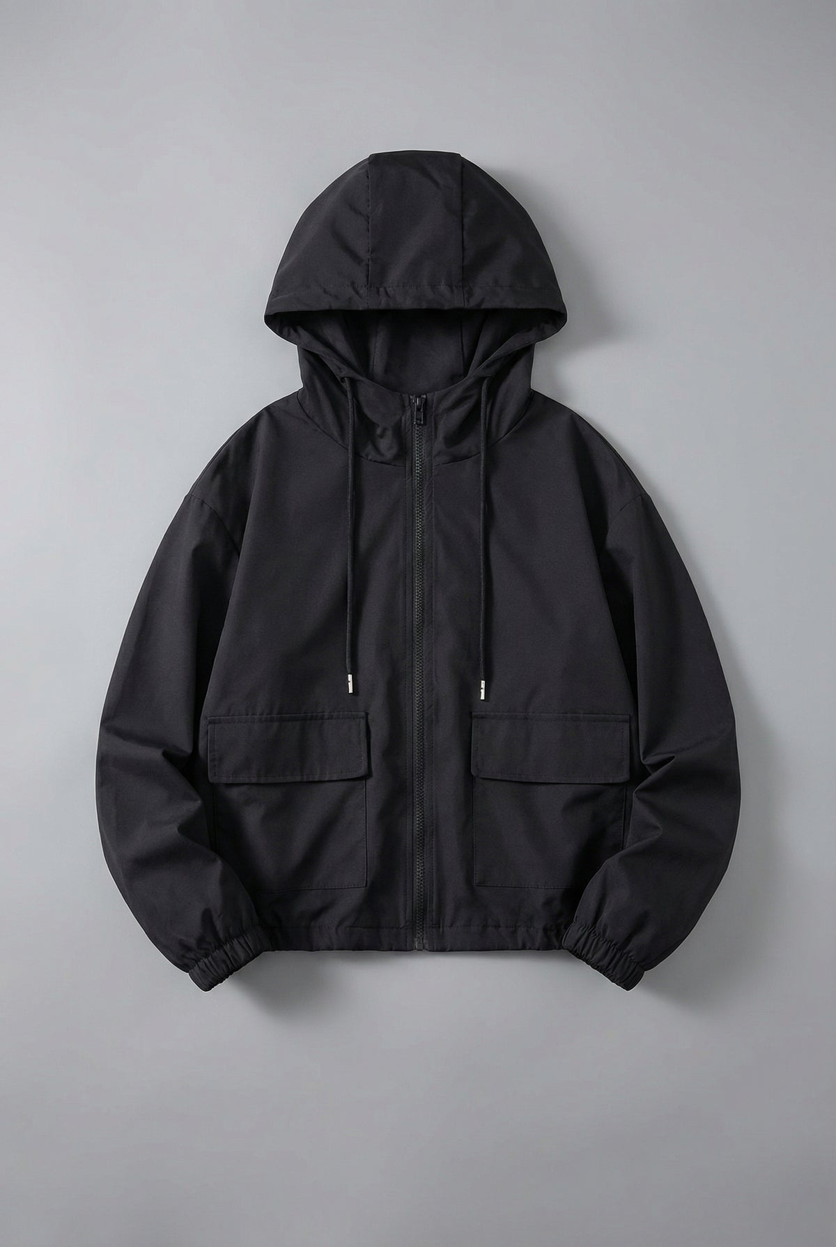 Women’s Black Cropped Spring Jacket Lightweight Hooded Casual Outerwear