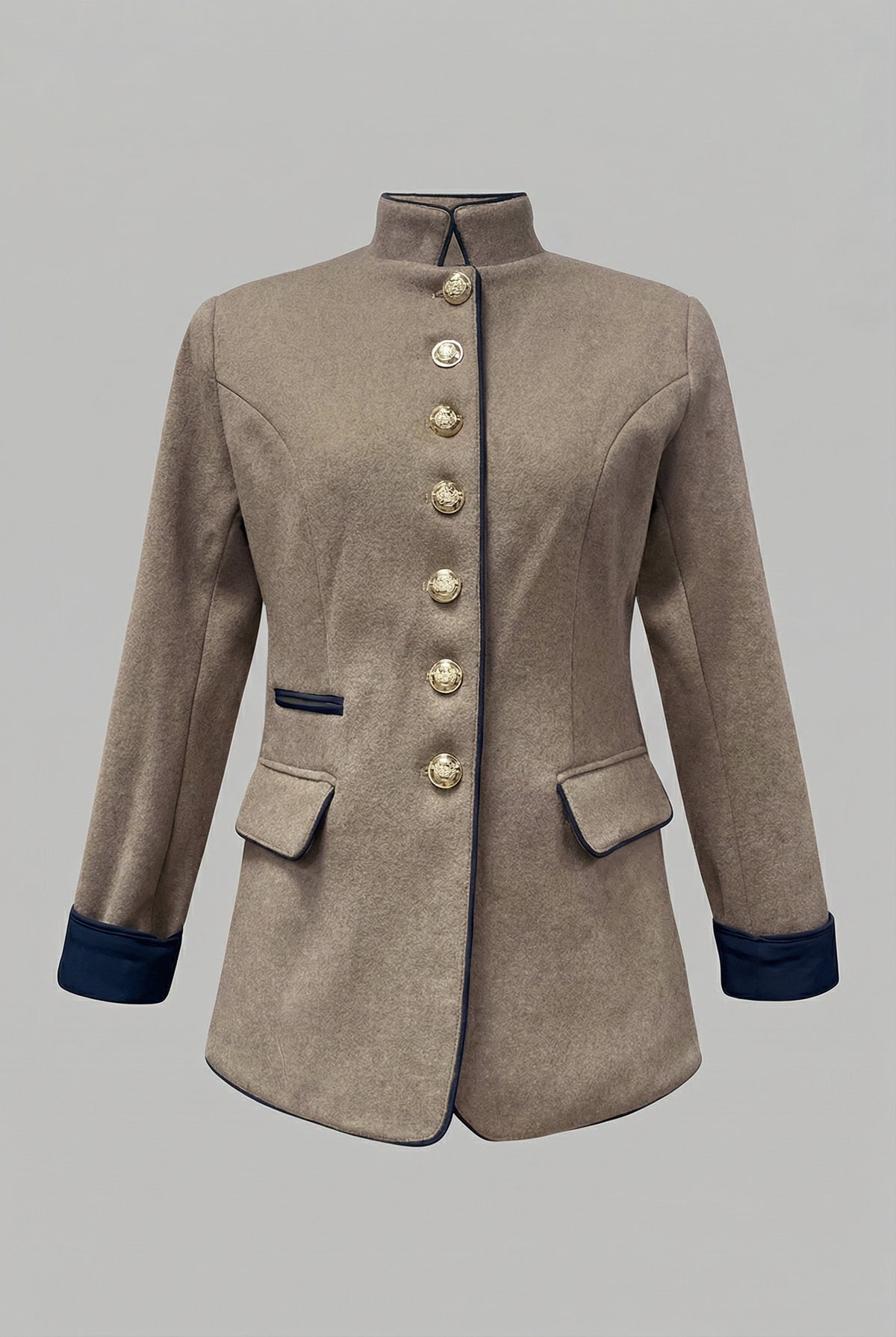 Women’s Camel Tailored Stand Collar Spring Blazer Coat