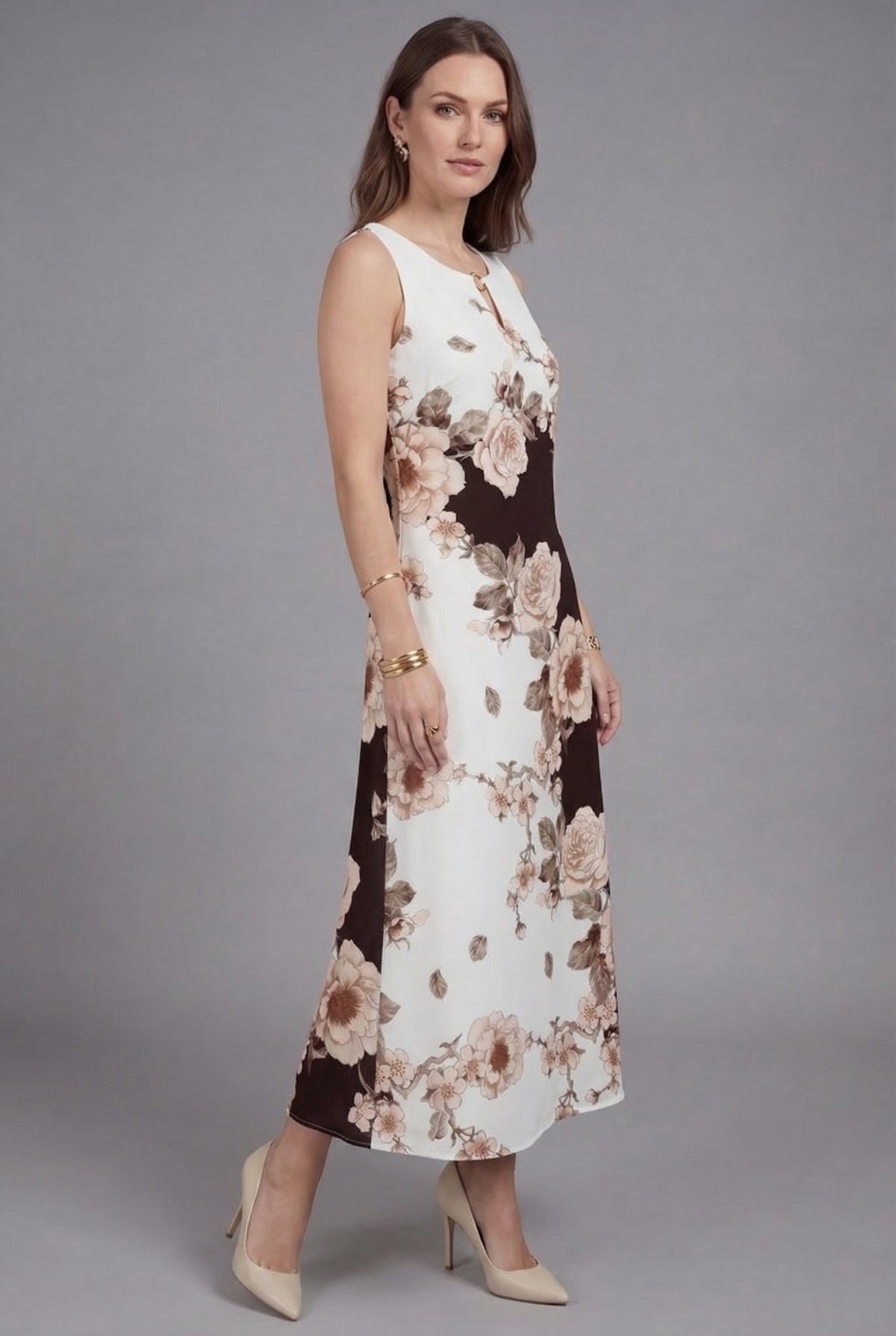 Women’s Ascot Black and White Floral Comfortable Sleeveless Maxi Dress