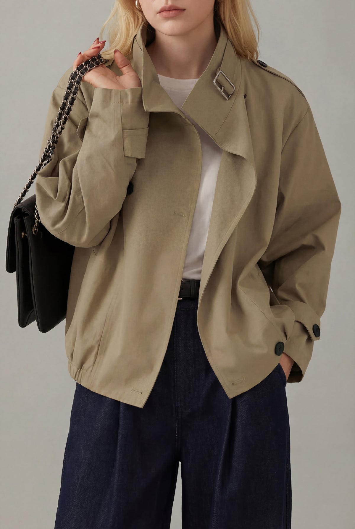 Women’s Crimson Oversized Cropped Short Trenchcoat Spring Jacket