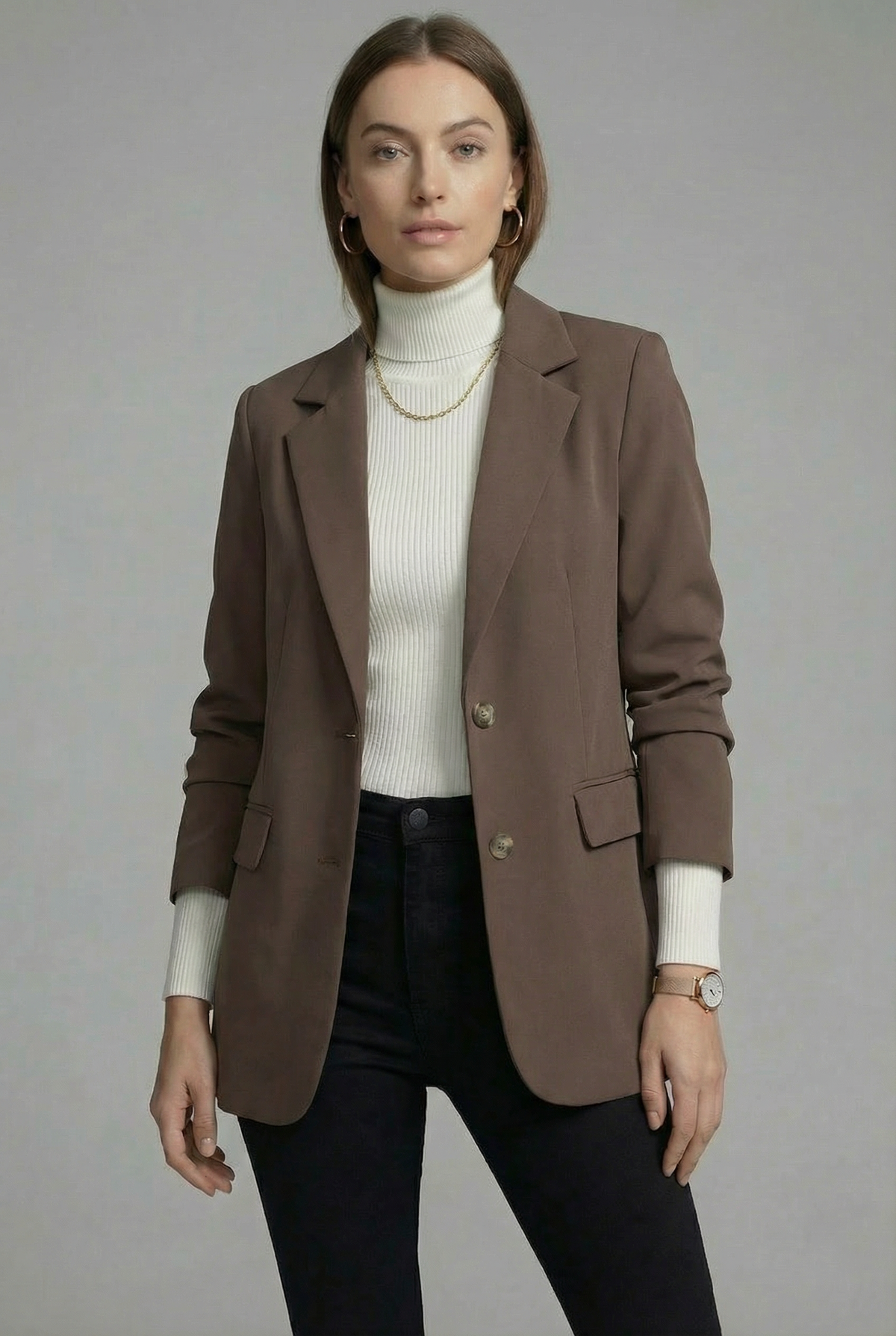 Women’s Coffee Tailored Blazer Casual Business Wear