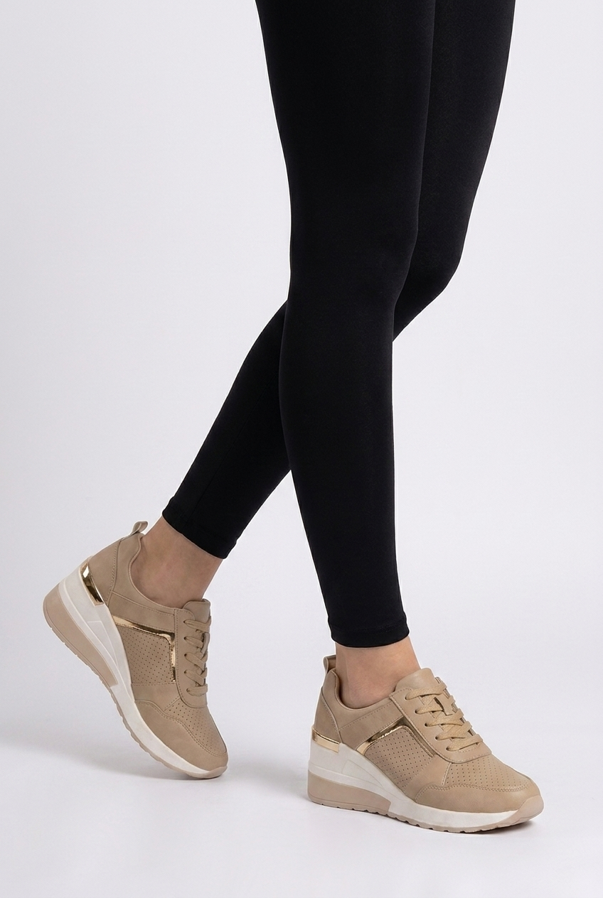 Wedge Sole Metallic Trim Orthopaedic Trainers Women