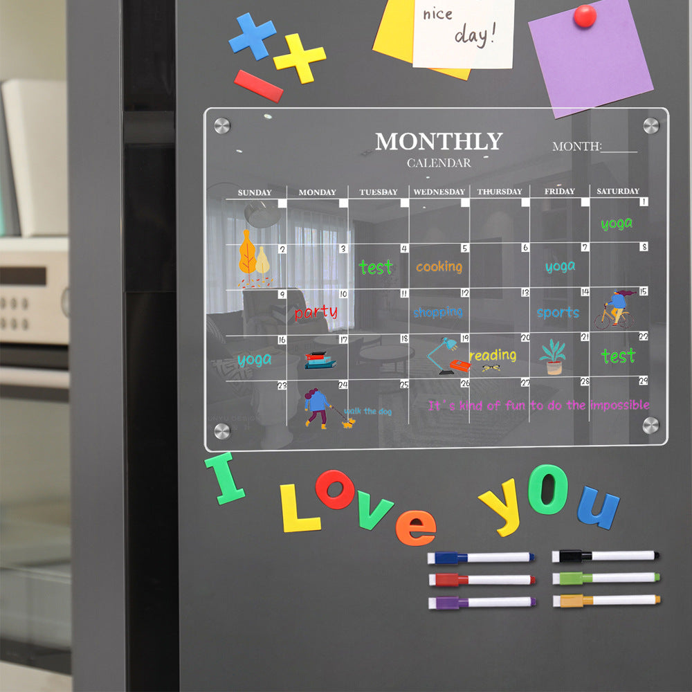 Transparent Acrylic Magnetic Monthly Planner Fridge Board