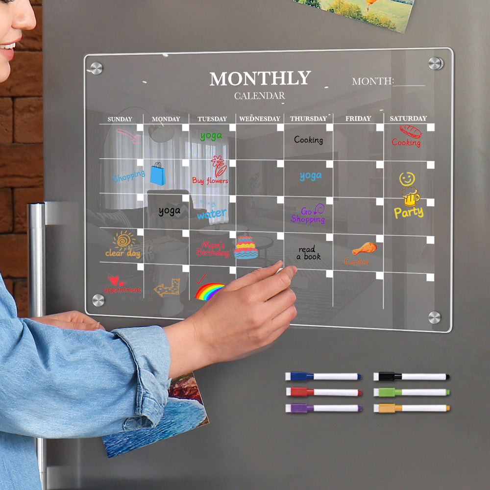 Transparent Acrylic Magnetic Monthly Planner Fridge Board